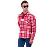 Red White Check Mens Slim Fit Designer Dress Shirt - tailored Cotton Shirts for Work and Casual Wear